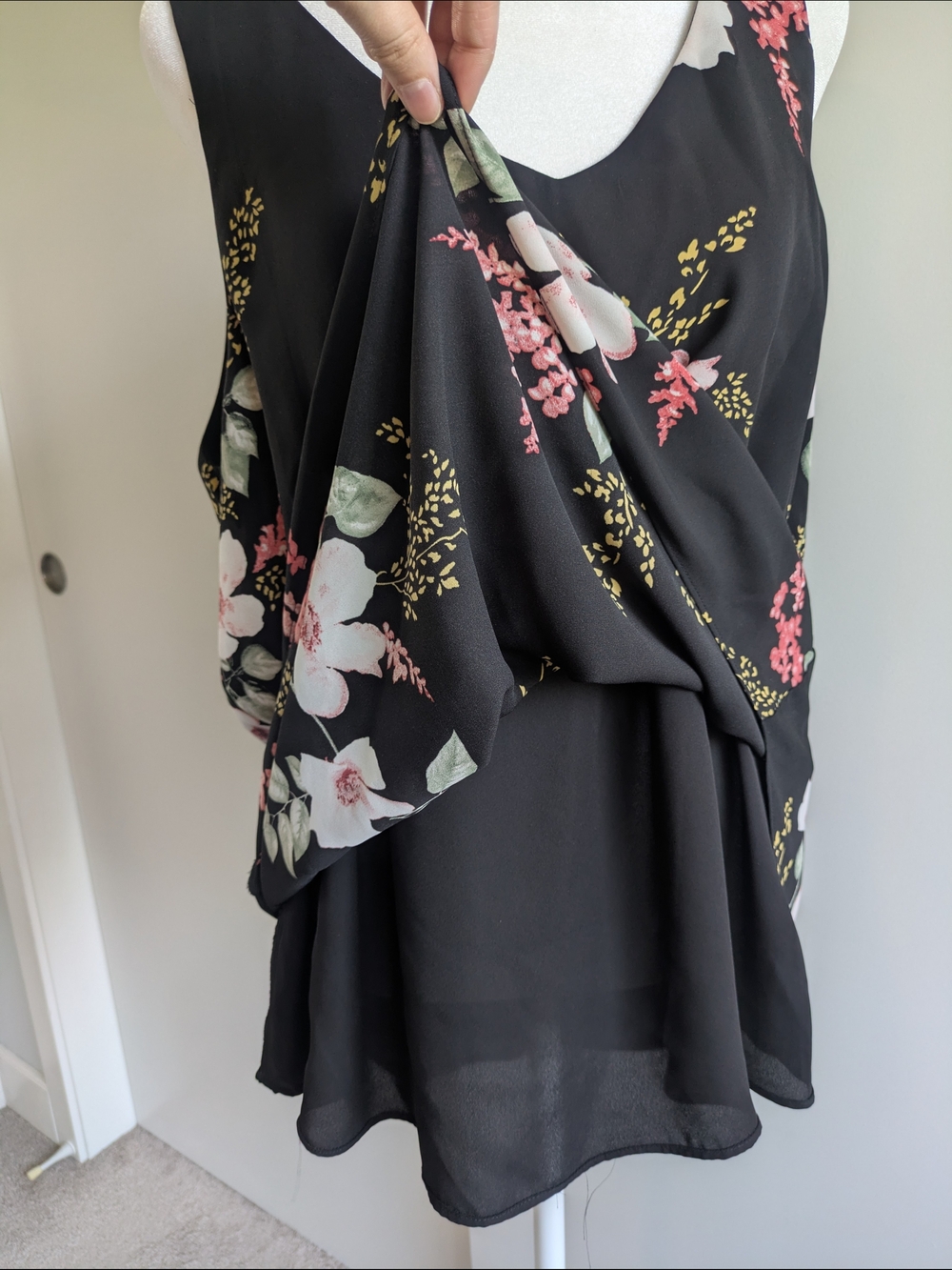 L Thyme Maternity Floral Layered V-Neck Womens Top - Pink & Green Print